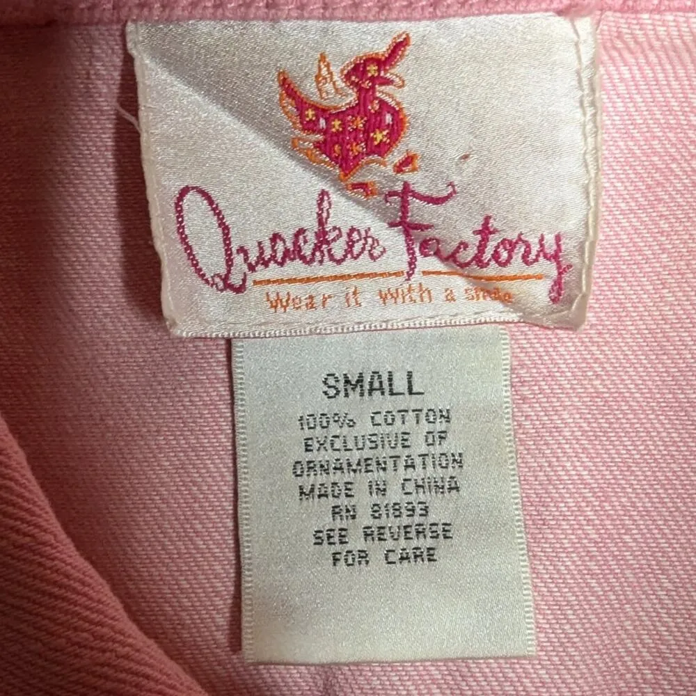 Vtg Y2K Quacker Factory Pink Rhinestone Embellished Cotton Denim Jacket S - Image 5