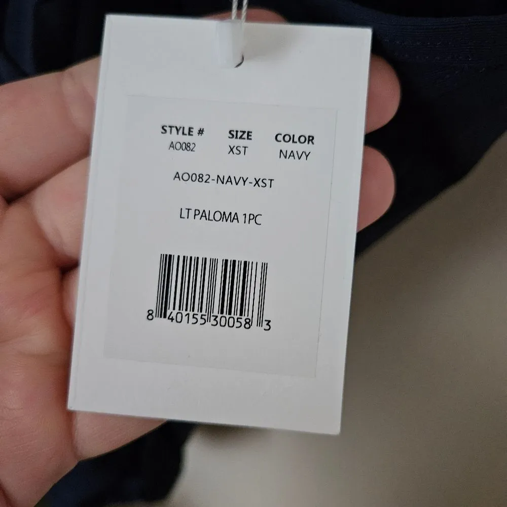 Andie Swim One Piece Bathing Suit LT Paloma Navy Tall Tie Back Neutral Vacation - Image 11