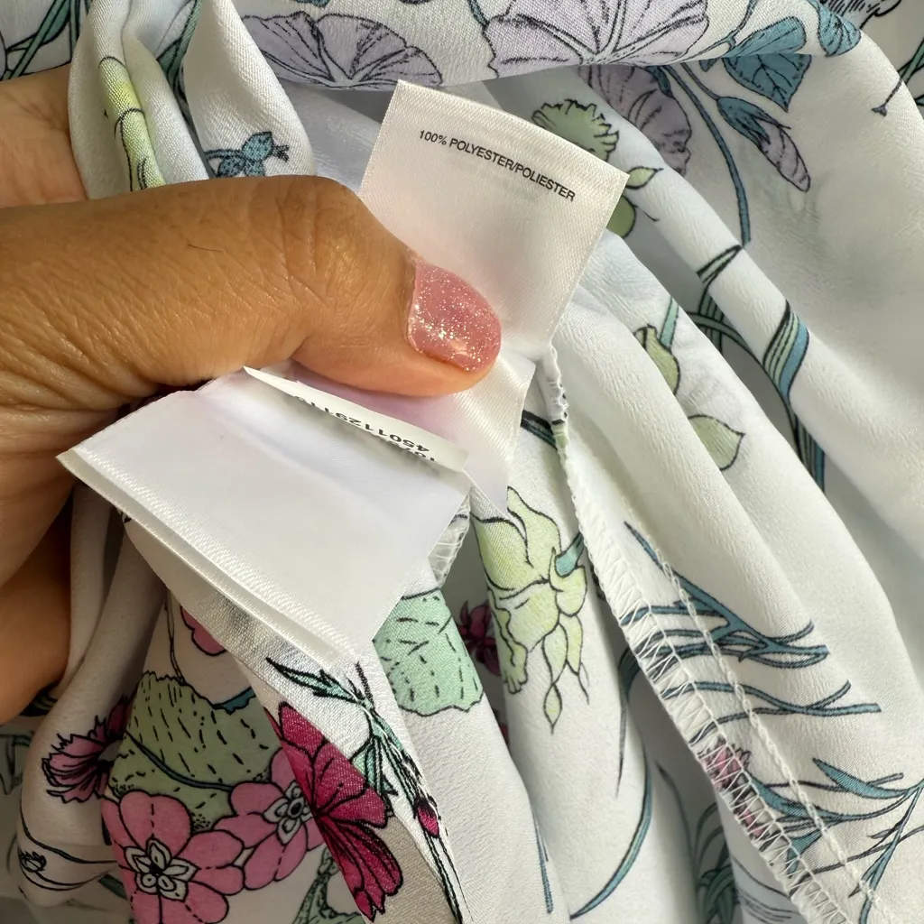 Nine West Floral Print Blouse Size L – 3/4 Sleeve Tie Cuffs - Image 6