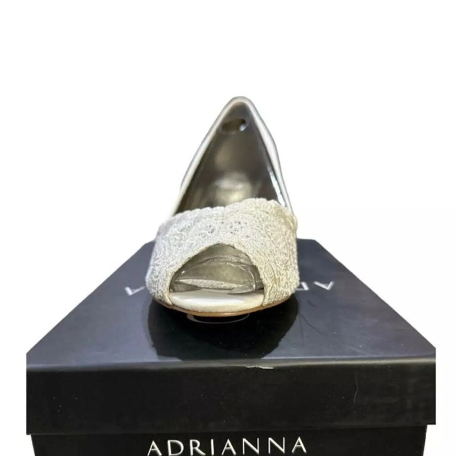 Adrianna Papell Jude Peep Toe Ivory Satin Lace Pump Sz 11W New in Box MSRP $128 - Image 6