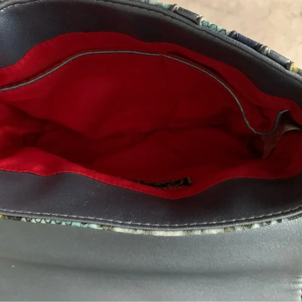 Carlos Falchi Crossbody Purse Flower Embellished Snakeskin Pattern Chain Strap Blue - Image 10