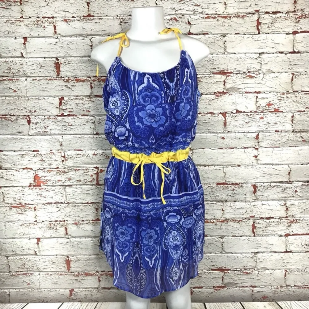 Desigual Edith Dress Small Sleeveless NEW Blue Yellow Floral Summer Festival 38 - Image 2