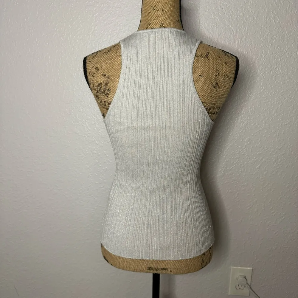 NWT Madewell Signature Shimmer Knit Cutaway Sweater Tank Silver Size S Ribbed - Image 9