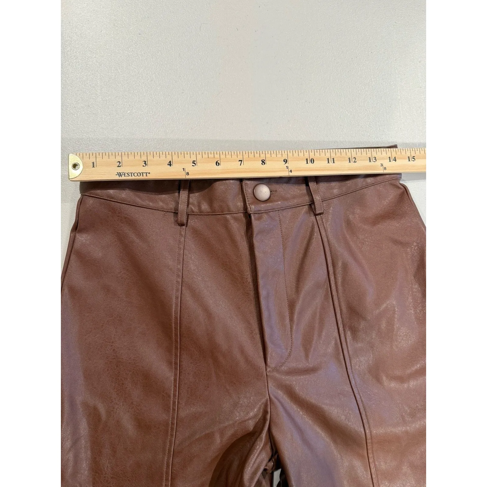 Wildfox Pants Women Medium Brown Vegan Leather Straight Leg Minimal Quiet Luxury - Image 8