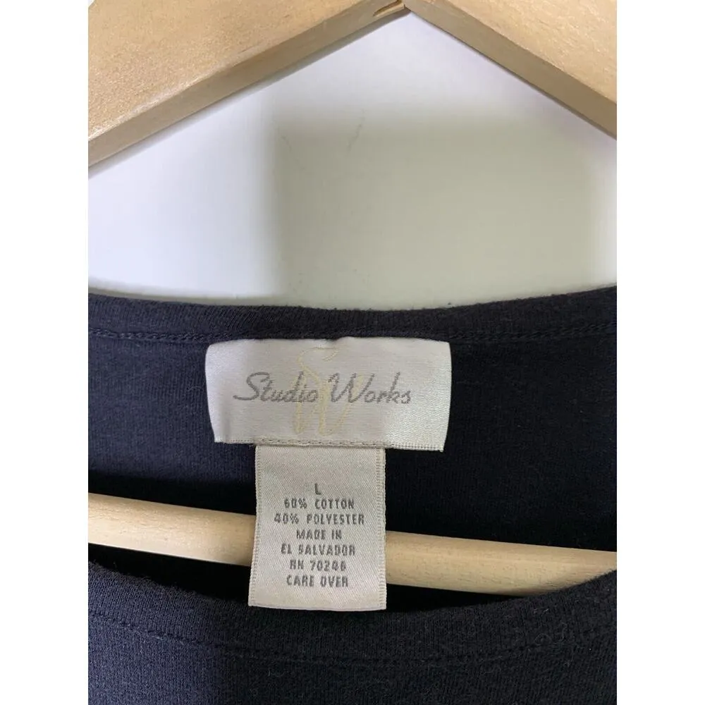 Studio Works Womens Large Reindeer Deer Long Sleeve Black Christmas Season - Image 6