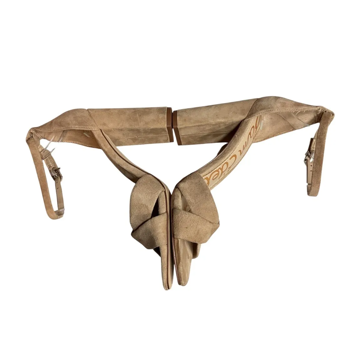 Sam Edelman Yancy Ankle Strap Block Heel Peep Toe Suede Sandals Oatmeal Size 9.5 - Image 6