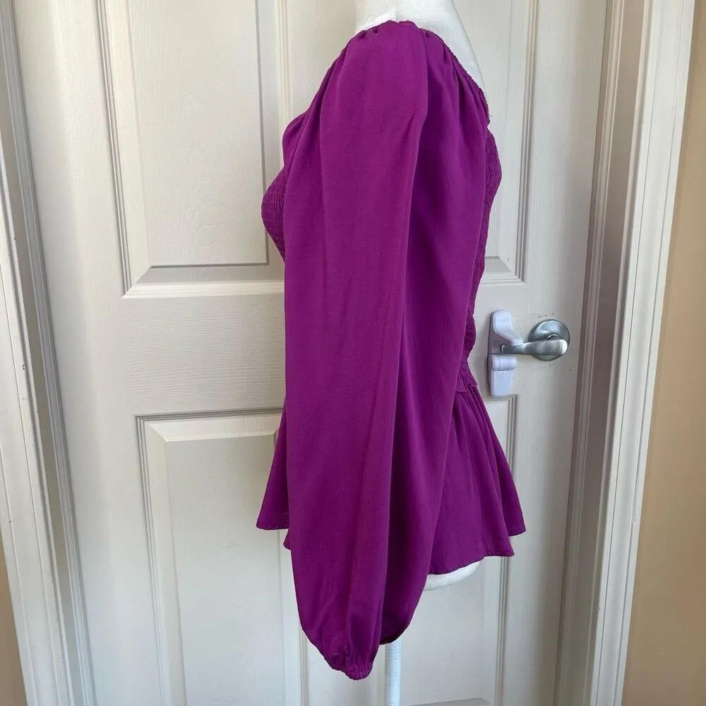 NWT Andree by Unit Square Neck Smocked Long Sleeve Blouse (Orchid) - Small - Image 4