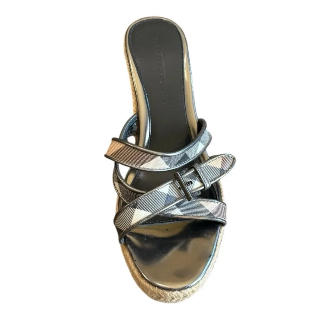 Burberry Nova Check Plaid Espadrille Wedge Sandal Heels Patent Leather 38/7.5-8 - Image 5