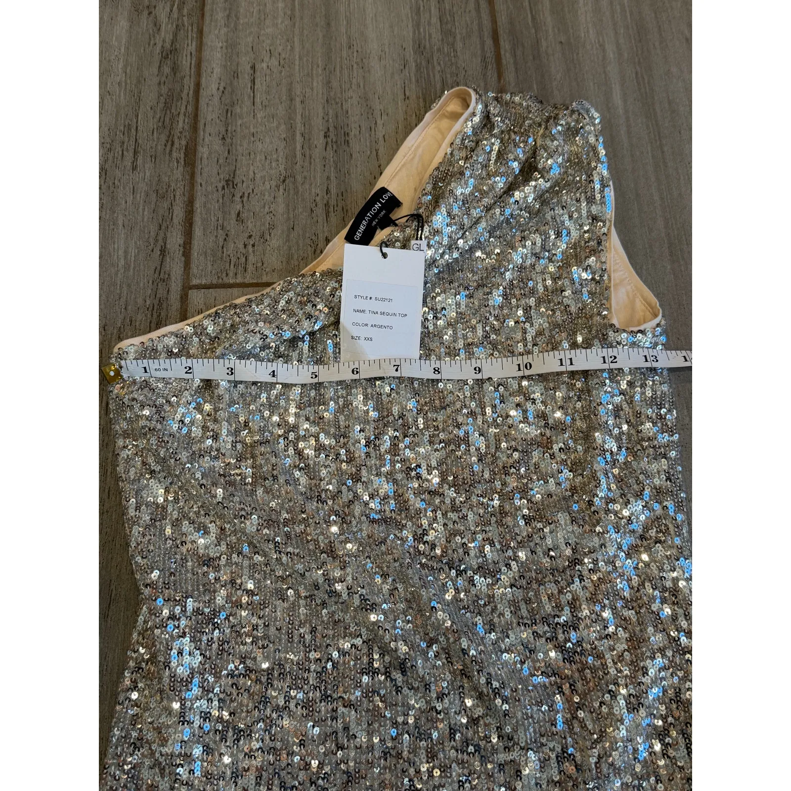 NEW NWT Generation Love Tina Sequin Top Argento size XXS - Image 5