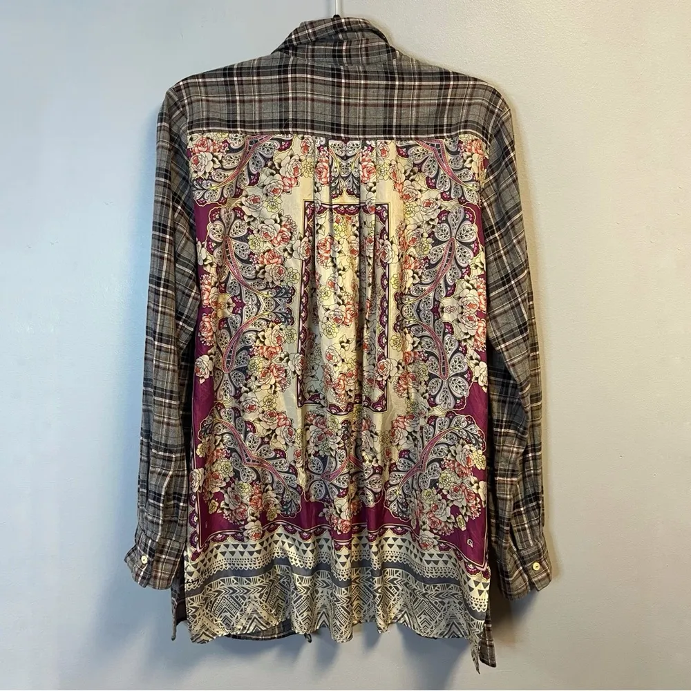 Johnny Was 3J Workshop Top Altivo Scarf Back Plaid Button Up Sz M EUC - Image 4