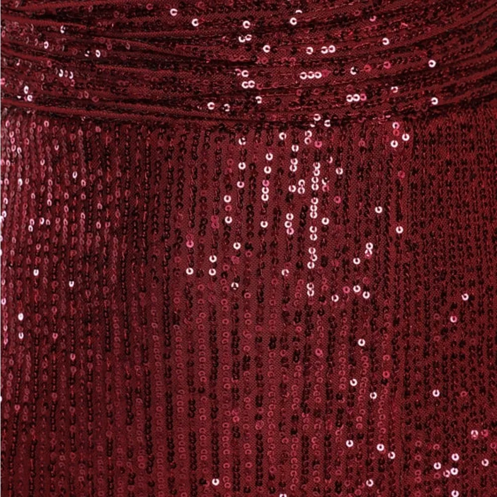 Evenings of Elegance Burgundy Sequin Lace Up Maxi Dress NWOT - Image 5
