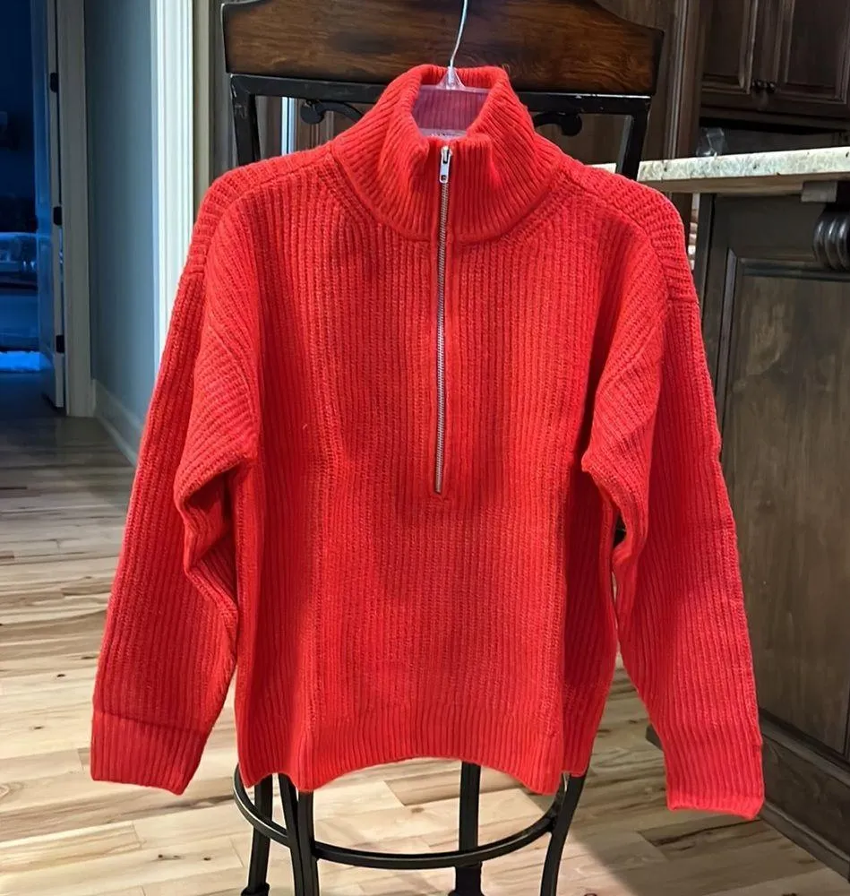 Red Cozy Vince Camuto Sweater Crossfire Acrylic Zip Neck - Image 4
