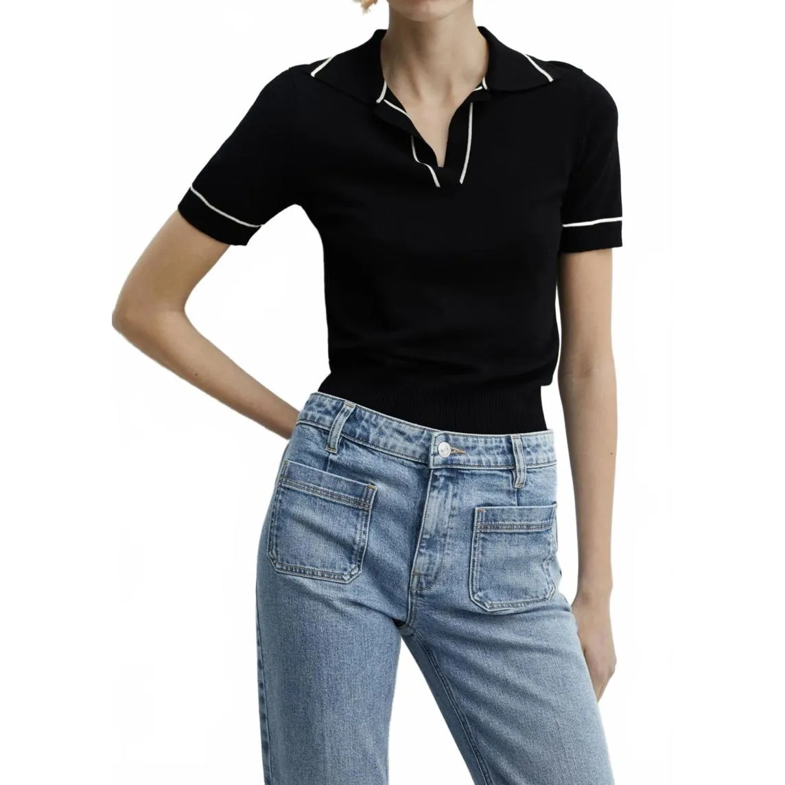 Mango Flared Cropped Jeans with Pockets Alex Medium Blue NWT Size 4 - Image 9