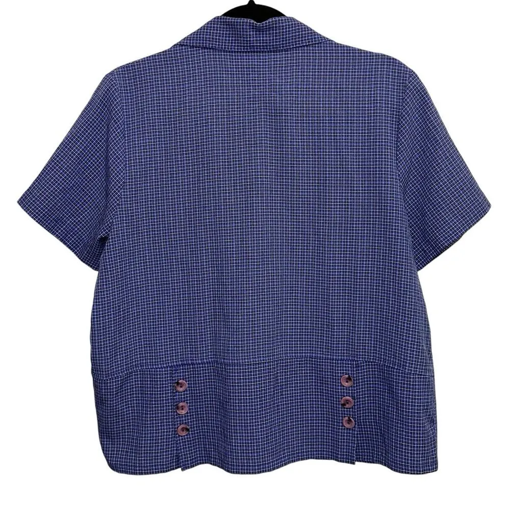 Sag Harbor Petite Gingham Check Short Sleeve Button Down Top - Image 2