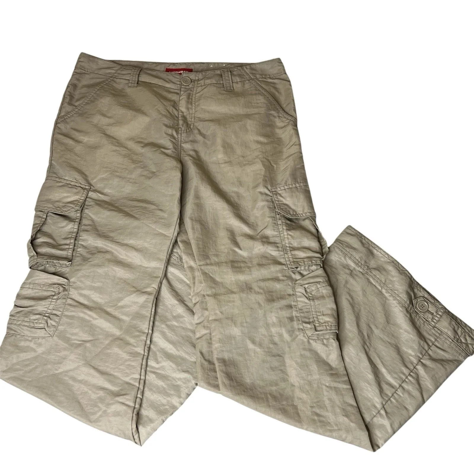 UnionBay Vintage Utility Pants Womens 13 Tan Nylon Wide Leg Low Rise Skater 33” - Image 2