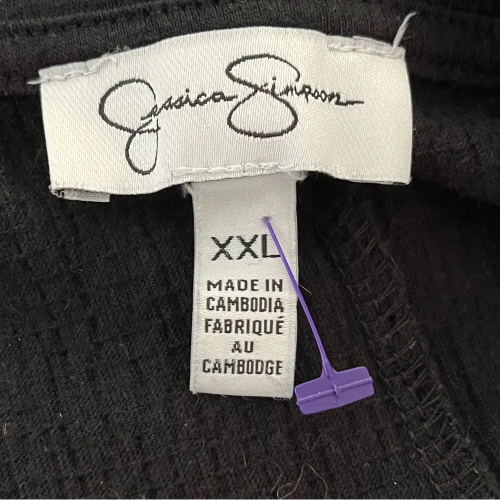 Jessica Simpson Shirt Dress Textured Knit Side Slits Short Sleeve Black XXL - Image 3