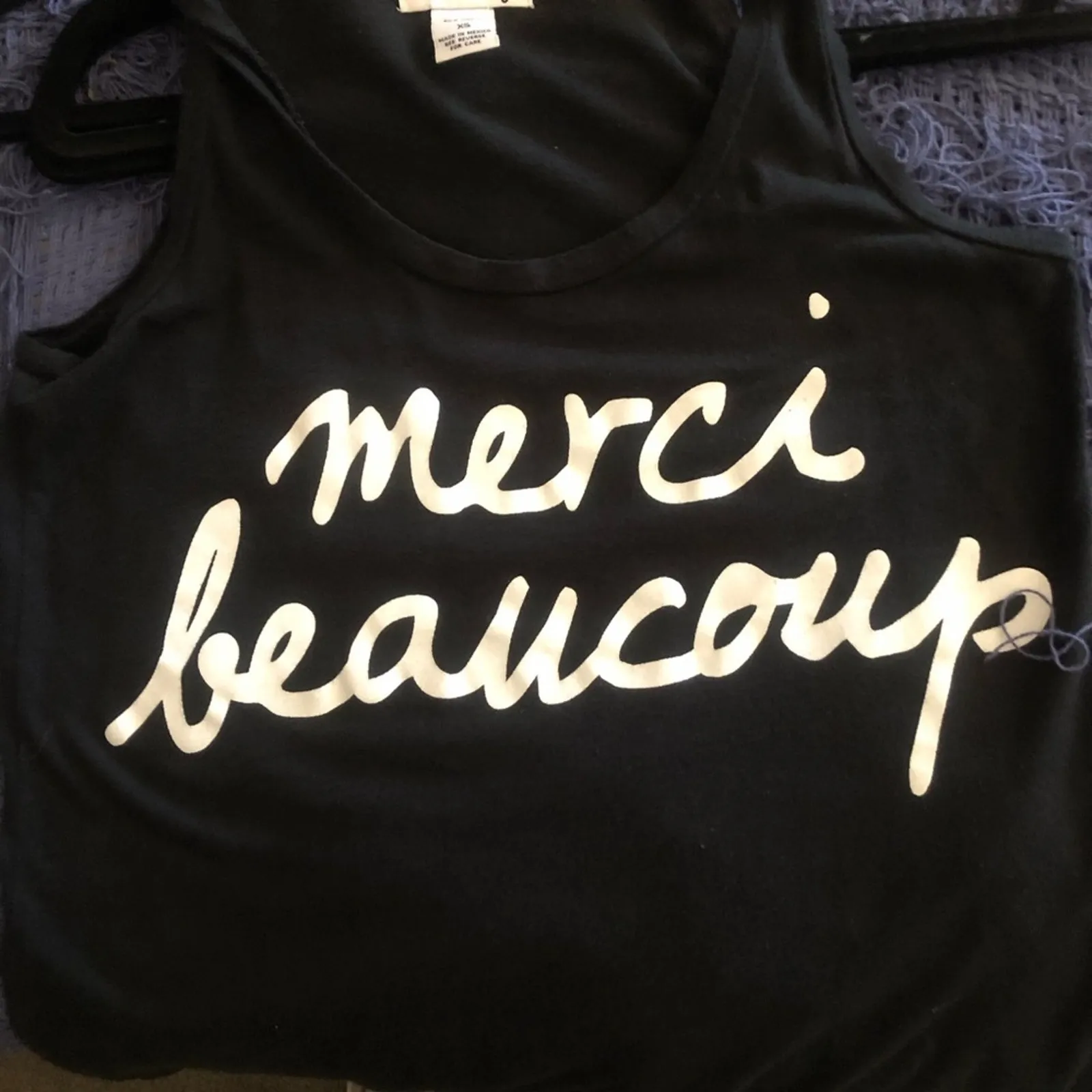 Madison & Berkeley  Black Graphic Tank Top XS ‘Merci Beaucoup’ Script Print EUC - Image 8