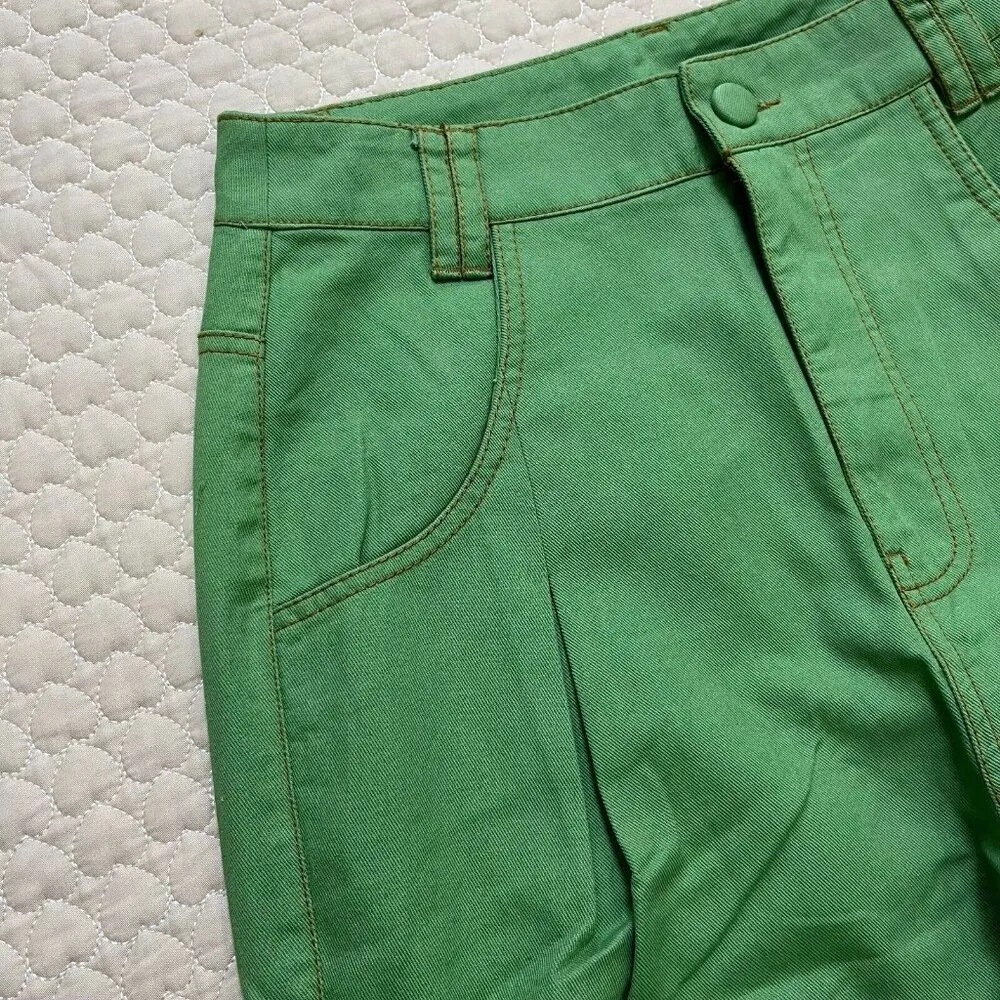 FARM Rio Green Straight Pleat Pants NWOT Women's Size 27 W29 Cotton High Waist - Image 9