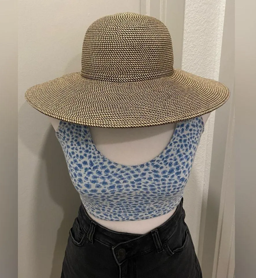 Tan & Black Straw Wide Brimmed Beach Adjustable Sun Hat - Image 8