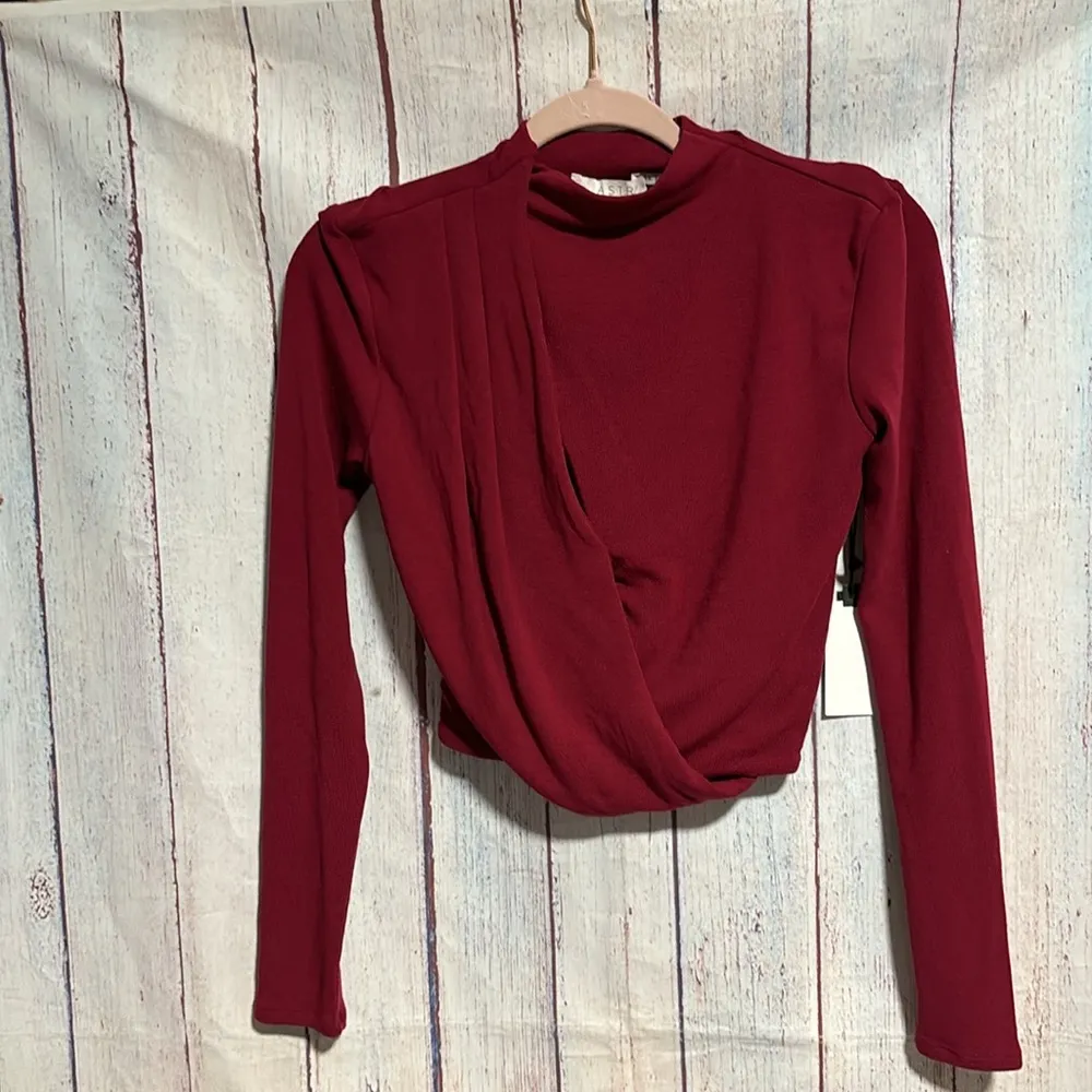 NWT ASTR Asymmetrical Pleated Cutout Mock Neck Top - Image 5