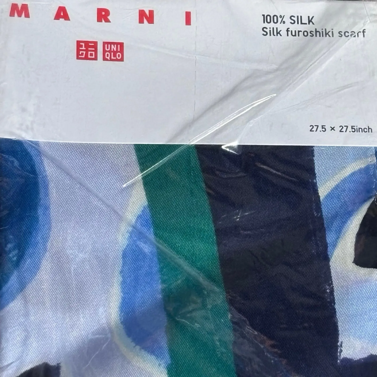 Marni x Uniqlo Silk Furoshiki Scarf Blue Green Abstract Art Print 27.5 Inches - Image 5