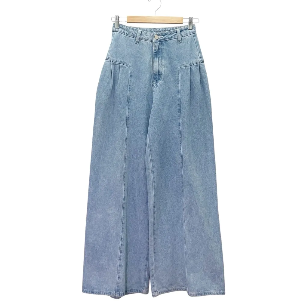 MABLE Wide Leg Pleated Denim Pants Women’s Size Small Light Wash High Rise Boho Blue - Image 3