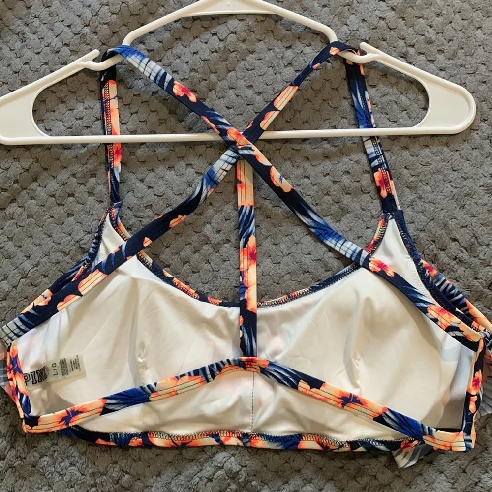 PINK VICTORIA’S SECRET NAVY BLUE BIKINI TOP Tropical Floral Size Large EUC #6302 - Image 4