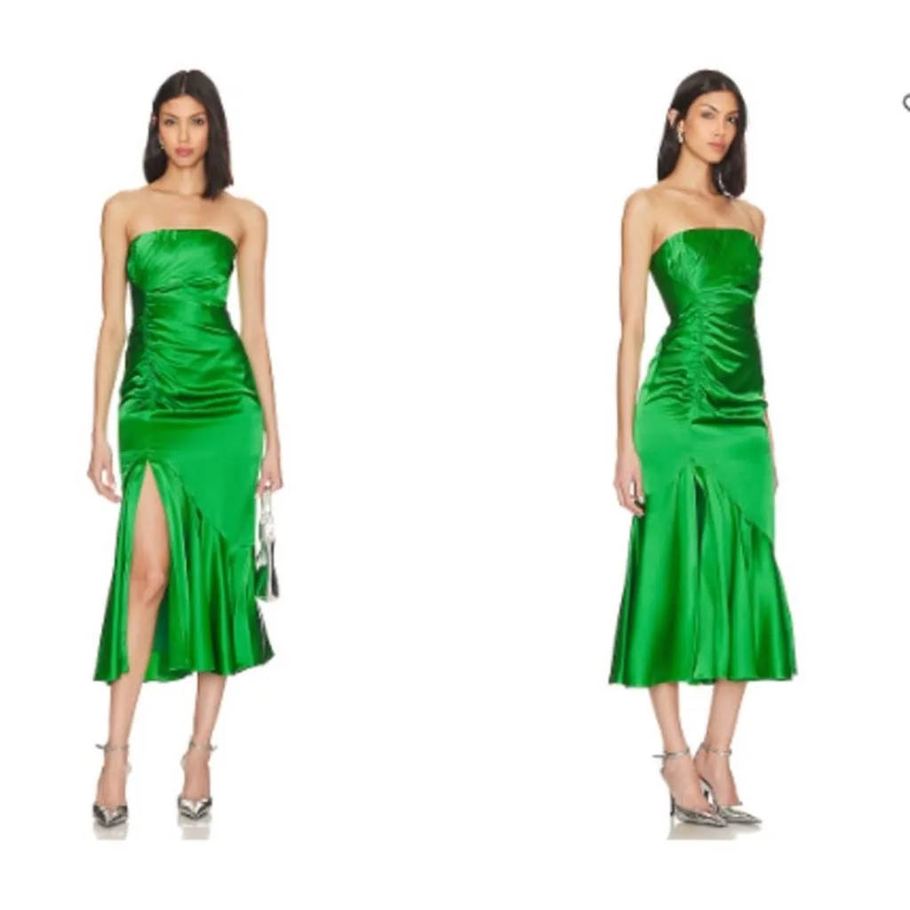 NEW Cinq à Sept emerald green Valmore Ruched Silk Midi Dress Size 4 - Image 3