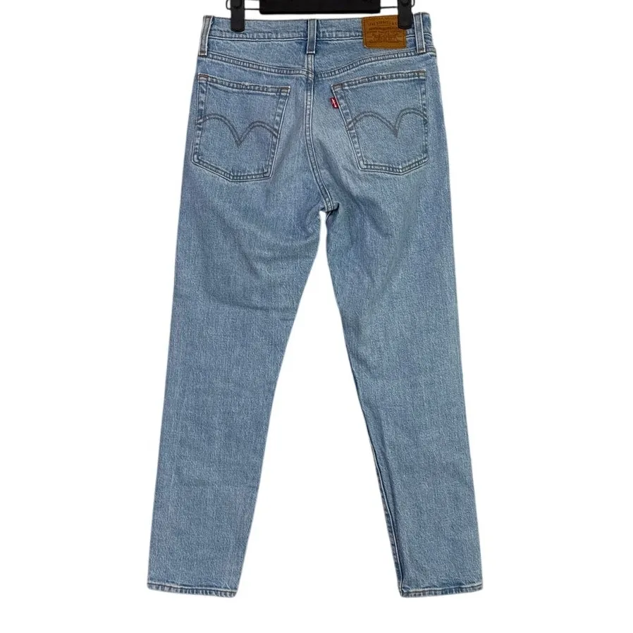 Levi's Wedgie Icon Slim Straight Crop Classic High Rise Distressed Jean 26 Blue - Image 14