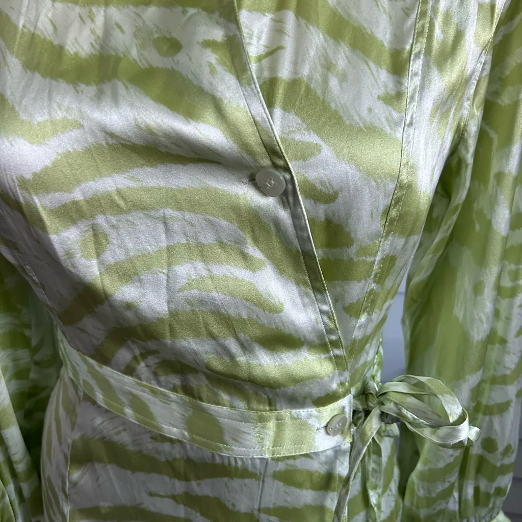 GANNI | zebra (or tiger) print silk-blend satin mini wrap dress - Image 6