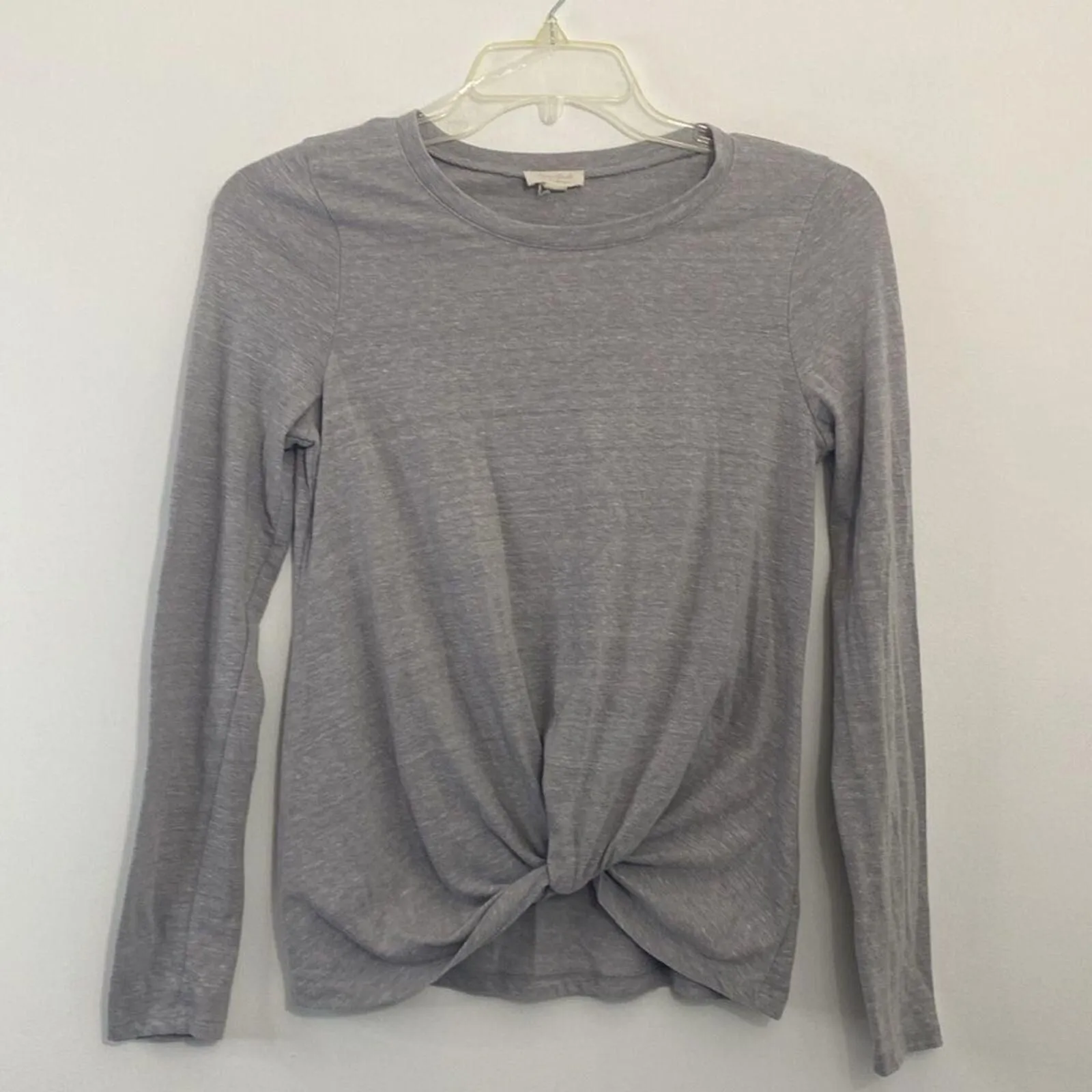 Ultra Flirt Womens Medium Gray Long Sleeve Knotted Top Round neckline pullover - Image 6