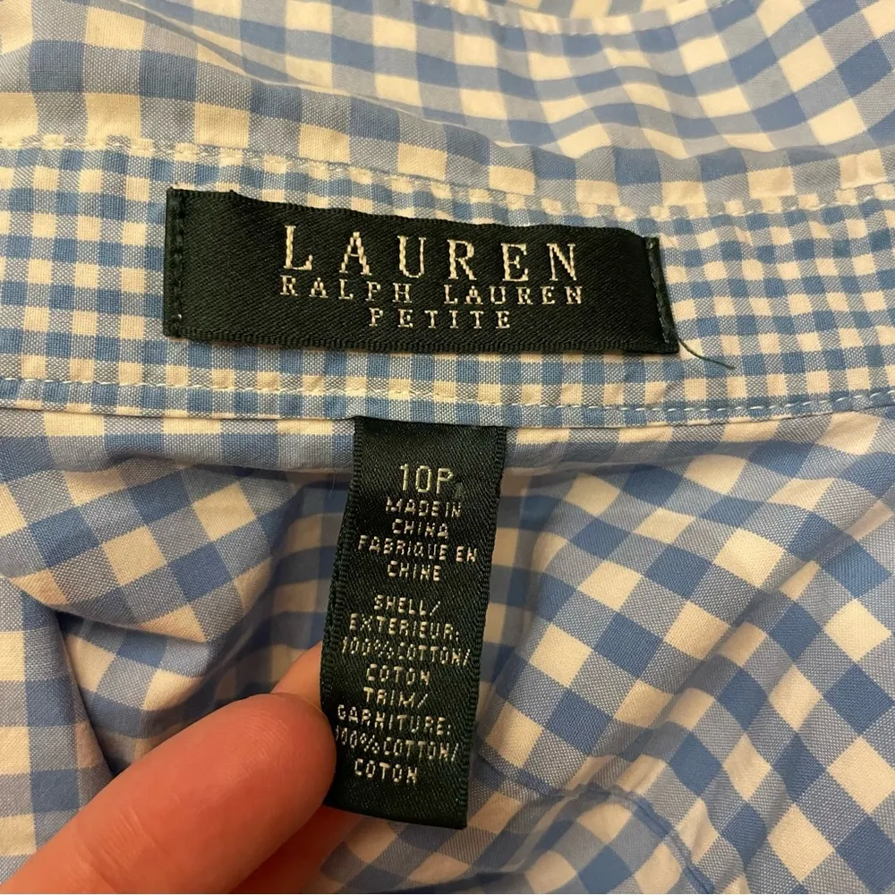 Lauren Ralph Lauren Spring Gingham Peplum Button Down Blouse Shirt 10P White - Image 6