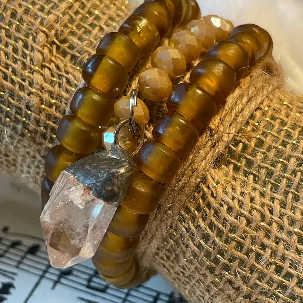 Brown Seaglass Trio Stretch Bracelets with Charm - Image 6