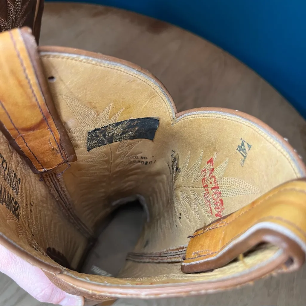 Vintage Tony Lama Black Label Marble Leather Tan Western Cowboy Boots Women’s 6 - Image 12