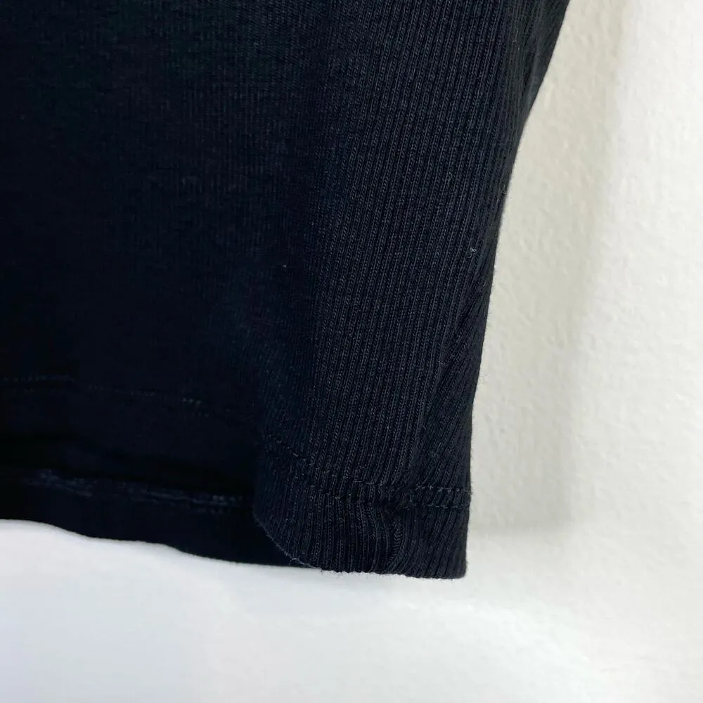 Zara Black Ribbed Ruffle Sleeve Crop Cropped Top Cotton Blend Minimalist women L - Image 9