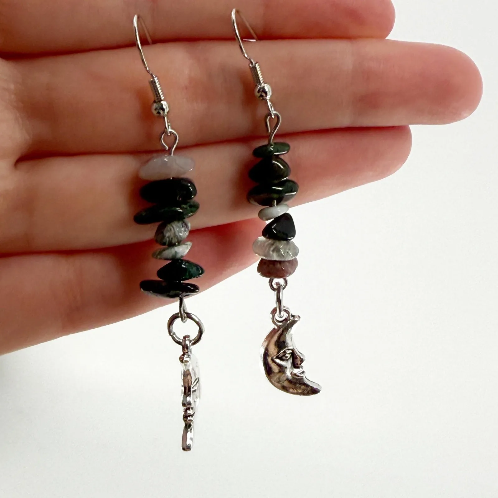 Celestial Moon Dangle Earrings, Moon Charms Boho Drop Earrings Silver - Image 2