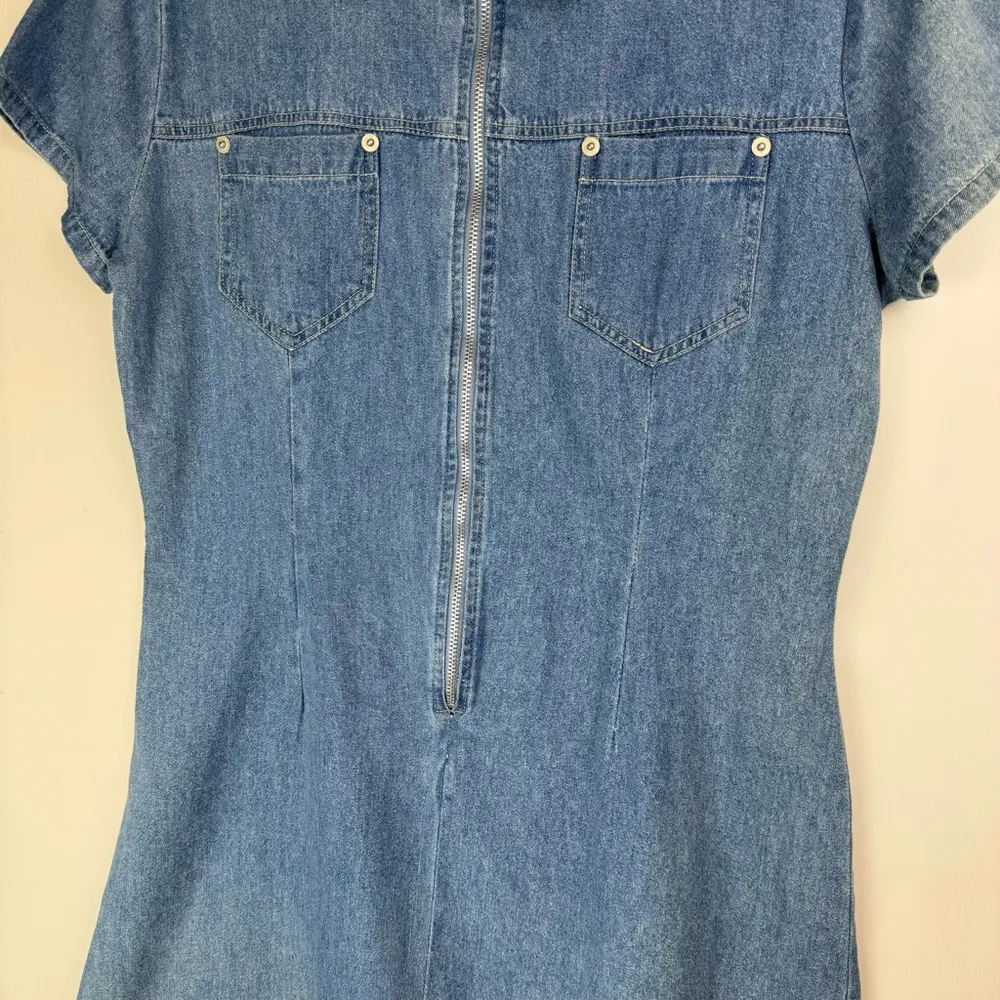 Vtg Y2K Womens Denim Dress Sz Medium Zip Front Western Chic - Image 8