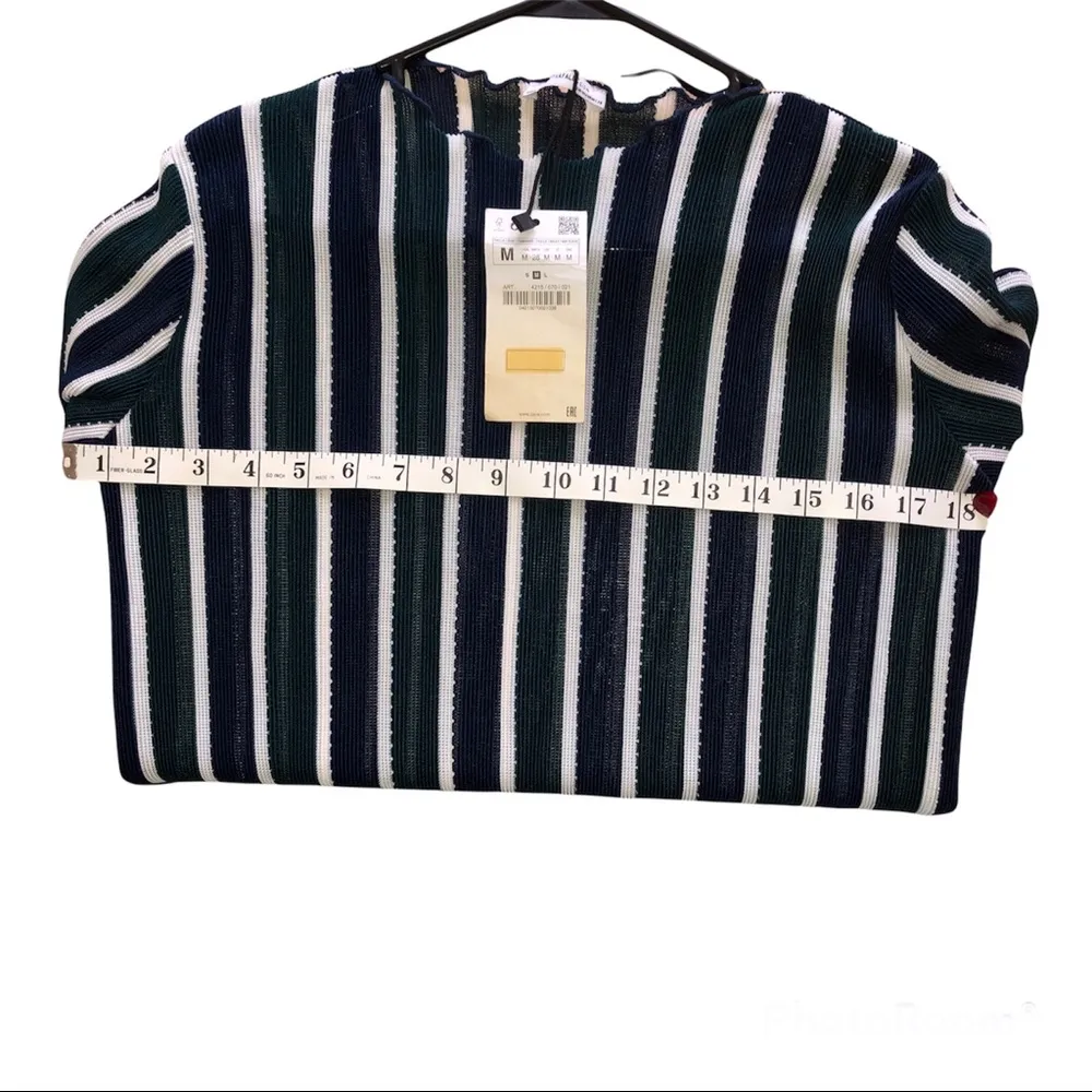 Zara Trafaluc vertical Black green white Ribbed Long Sleeve Dress, Medium New. - Image 5