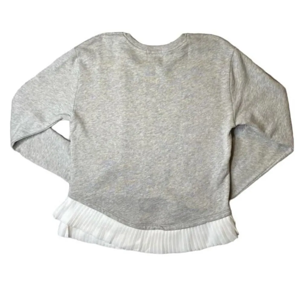 J.CREW Gray Long Sleeve Pullover Sweater Top Cream Pleated Edge ~ Womens Size XS - Image 3