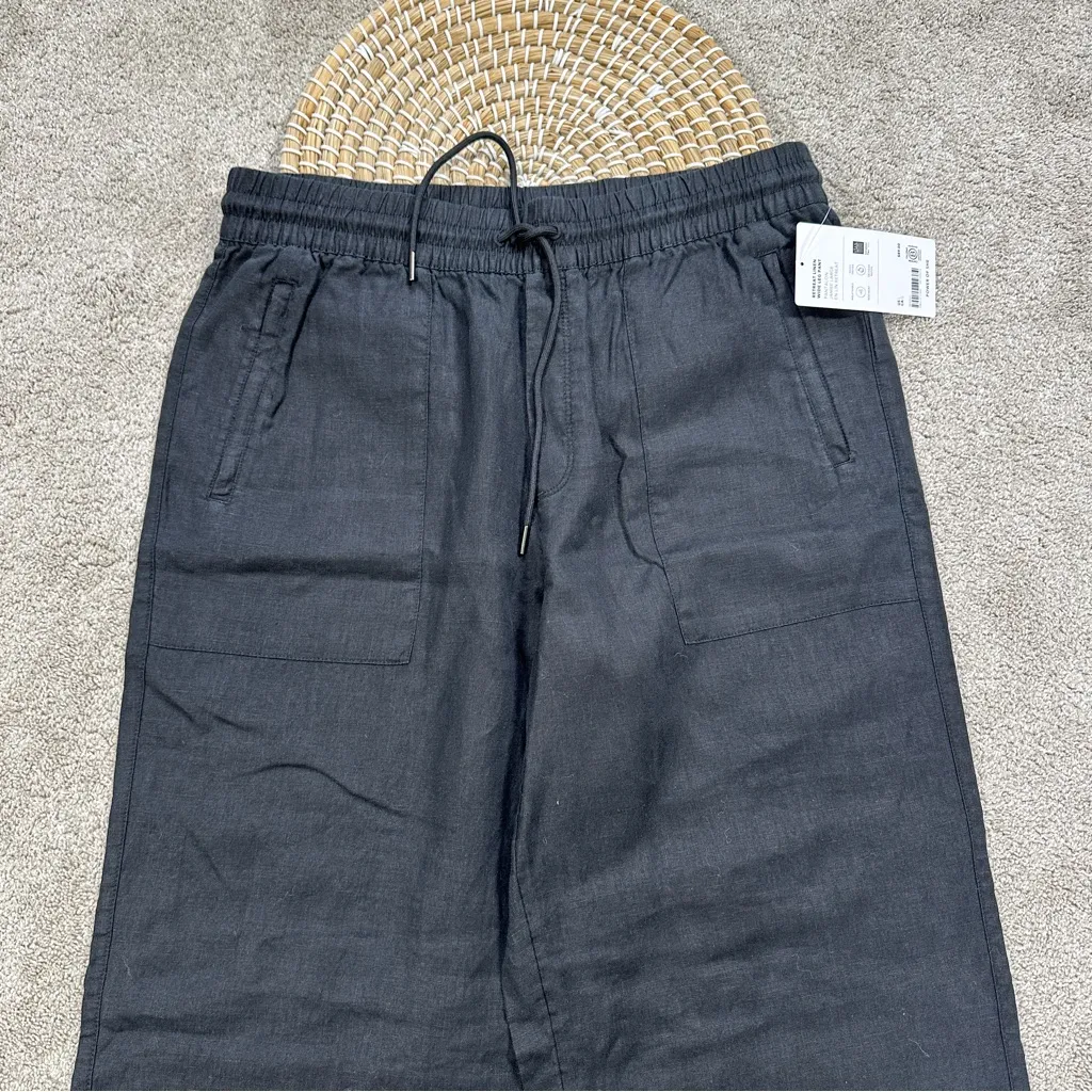 NWT Athleta Women’s Retreat Linen High Rise Wide Leg Pants Minimalist in Black L - Image 4