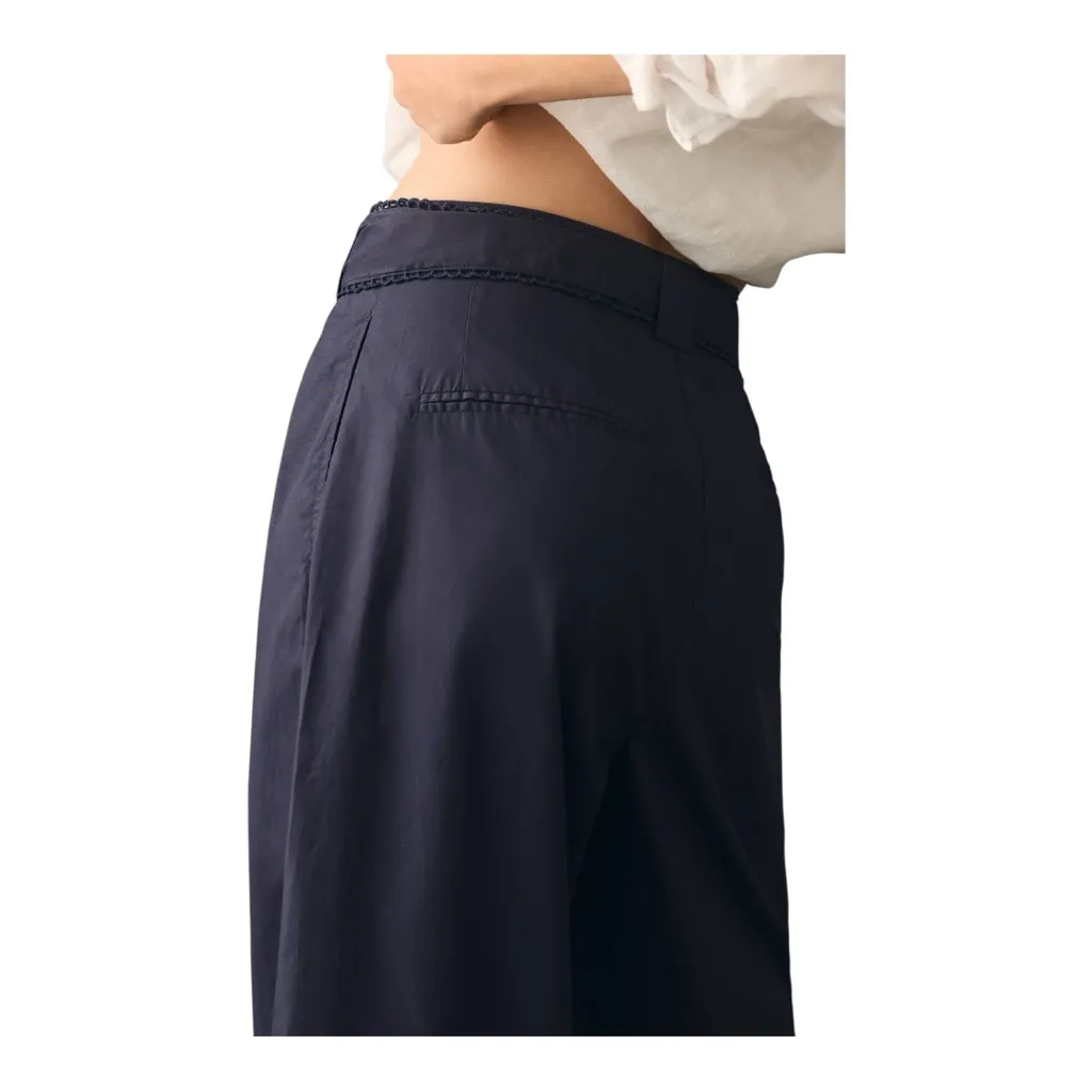 En Saison Marin Navy Wide Leg Embroidered Belt Trousers | Size L | Anthropologie Blue Size L - Image 5