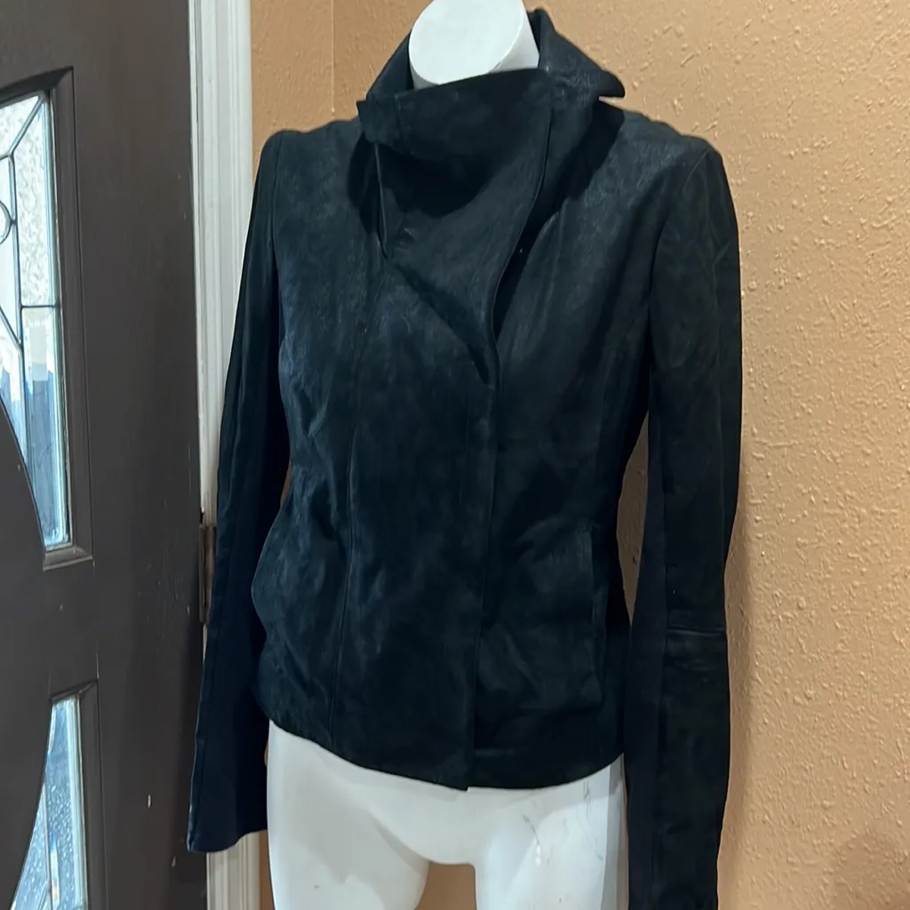 Barney’s New York black suede leather side zip jacket - Image 5