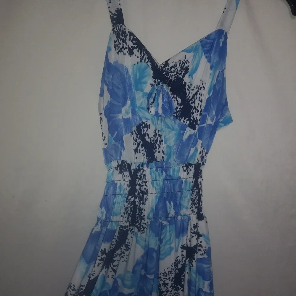 Beautiful M Blue Purple Floral Nylon Summer Maxi Dress Size M - Image 2