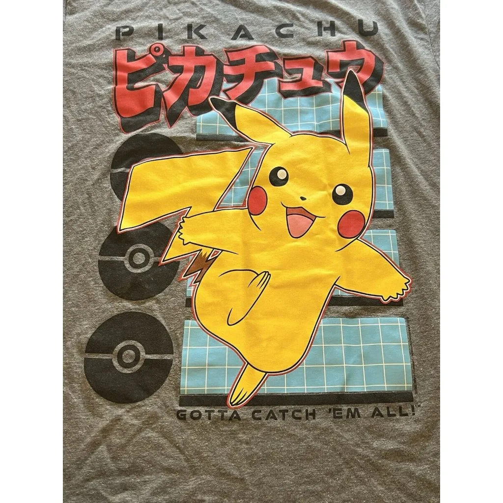 Pokemon Pikachu T‎ Shirt Men Size XL Cartoon Grey Anime Preppy Grunge - Image 11