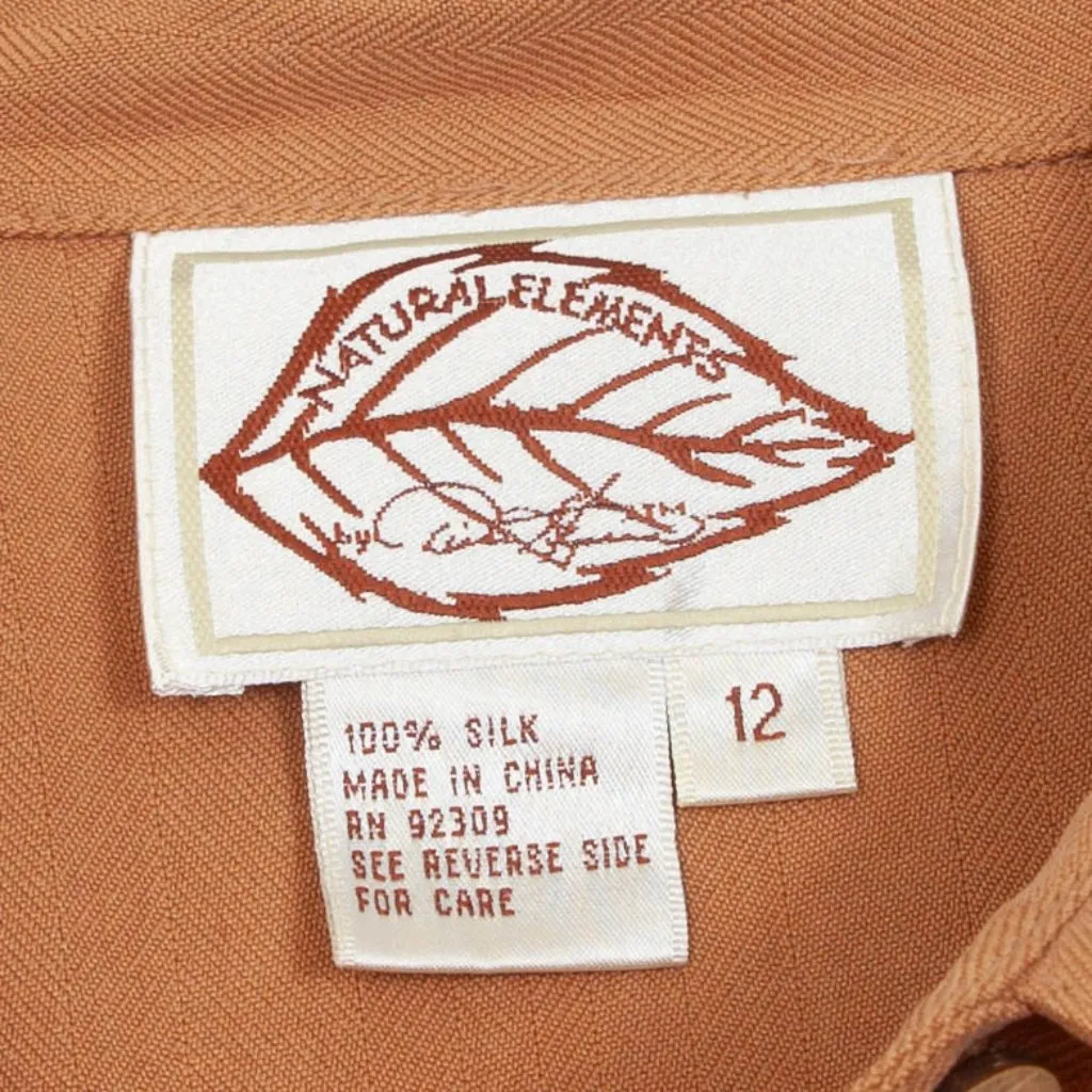 Natural Elements Womens Gold 100% Silk Button Down Shirt Size 12 Classic Career‎ - Image 3