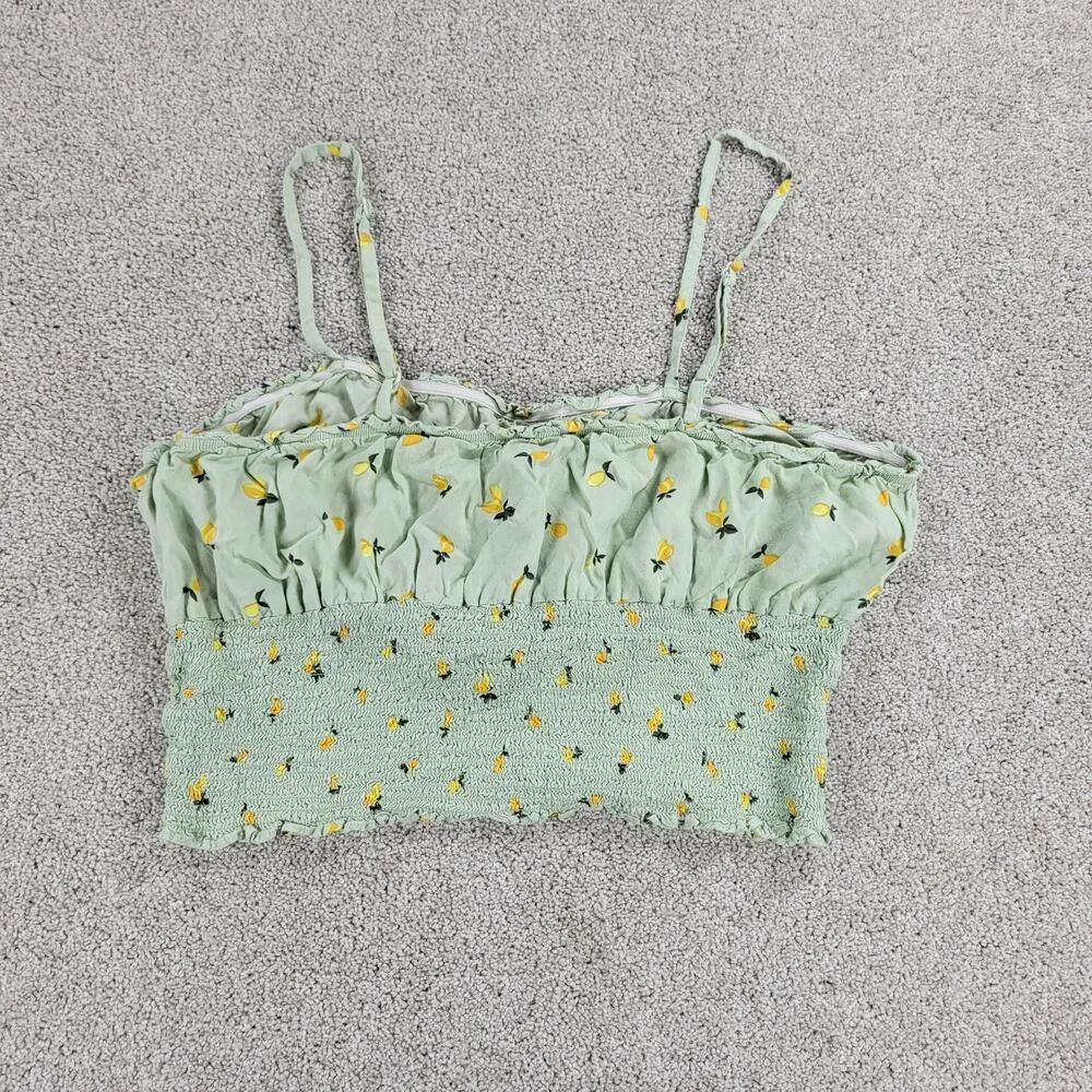 Jolie & Joy Womens Lemon Crop Top 3X Green Smocked Spaghetti Strap Ruffle Trim - Image 3