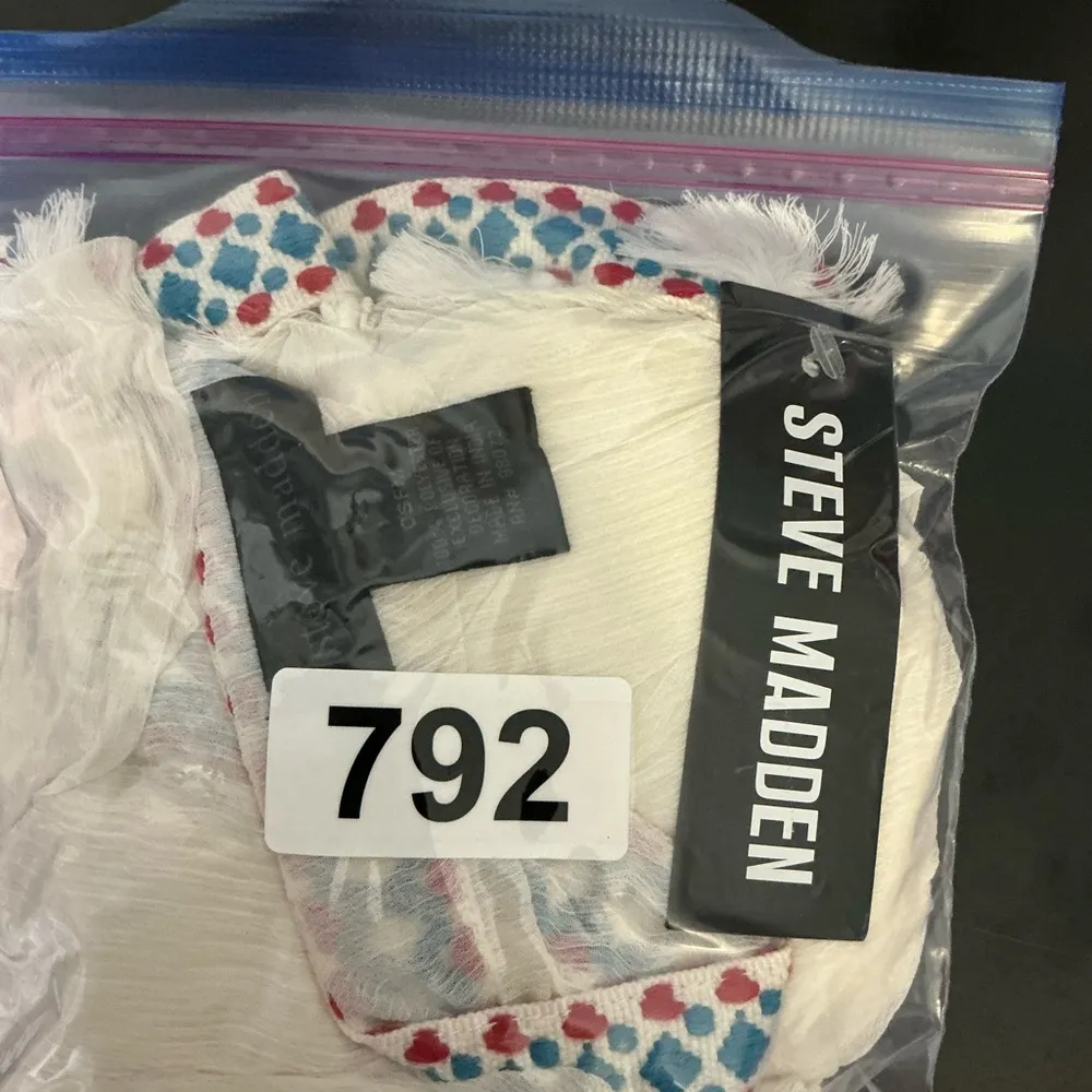 Steve Madden White cardigan and or duster or cover-up, with Red and Blue Trim - Image 5