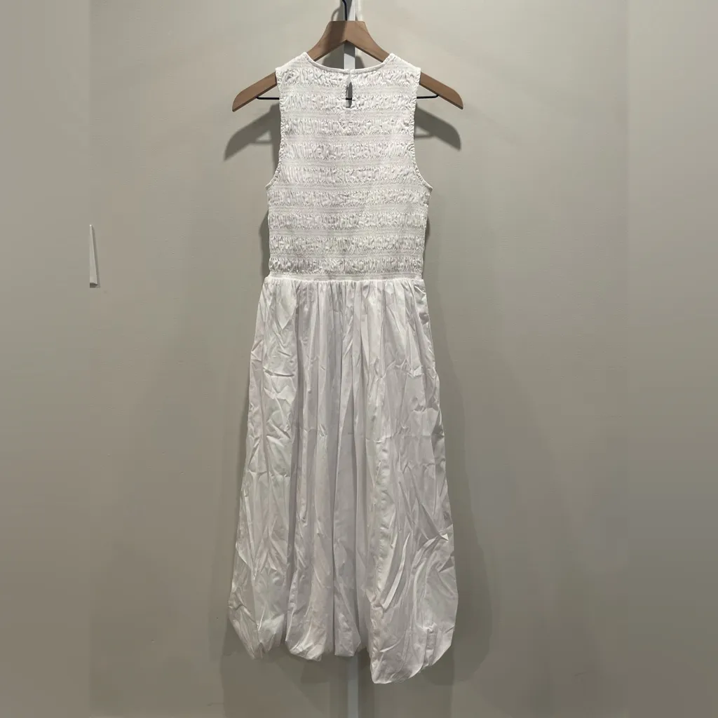 Madewell The Melody‎ Bubble-Hem Smocked Midi Dress In Poplin Size S - Image 10