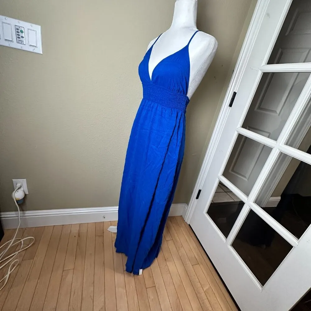 NWT SHEIN Crepe-y Linen-y Cobalt Blue Maxi Sun Dress Size Small - Image 5