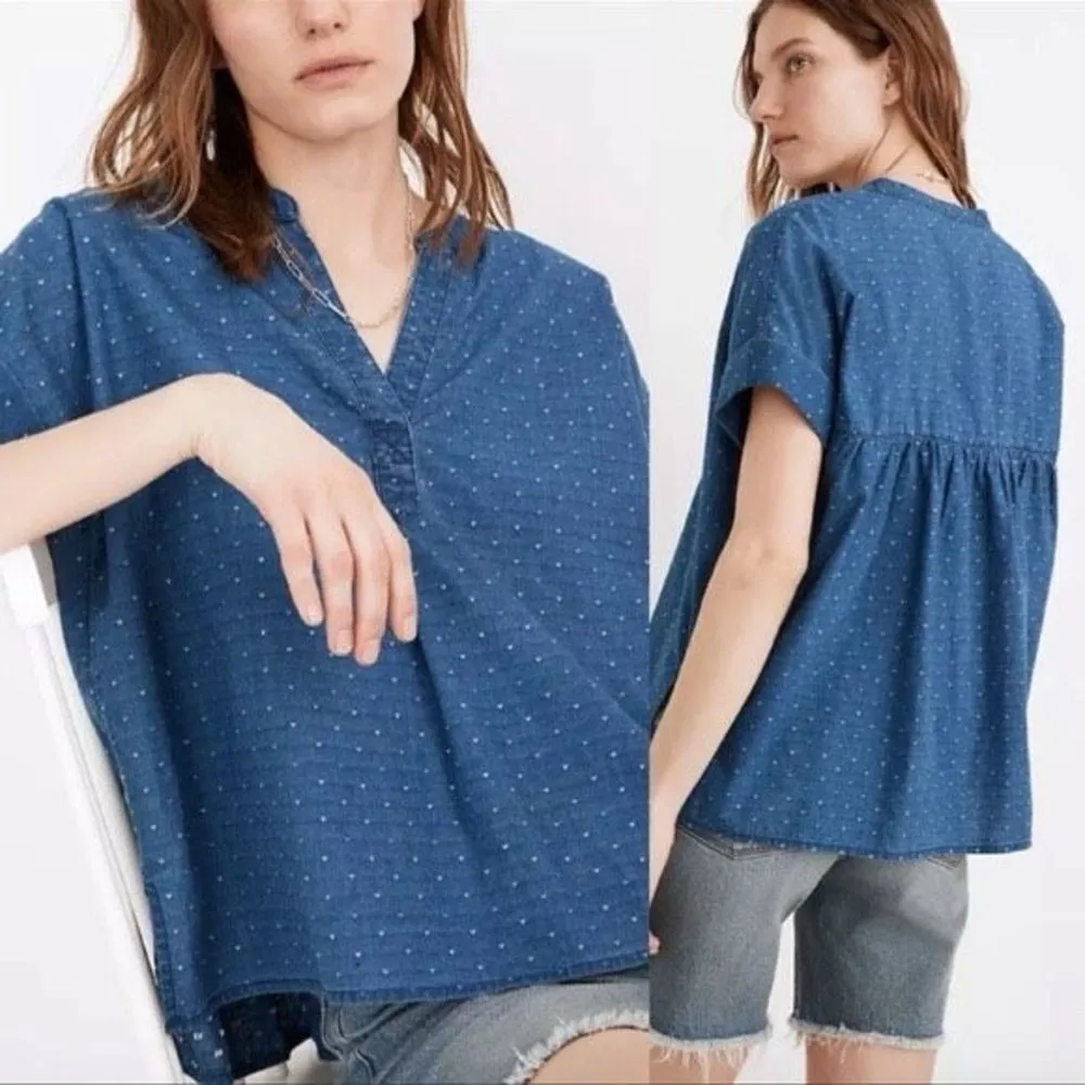 ✨MADEWELL LAKELINE SWISS DOT POPOVER SZ S SHIRT IN SWISS DOT INDIGO SWISSDOT✨ - Image 2